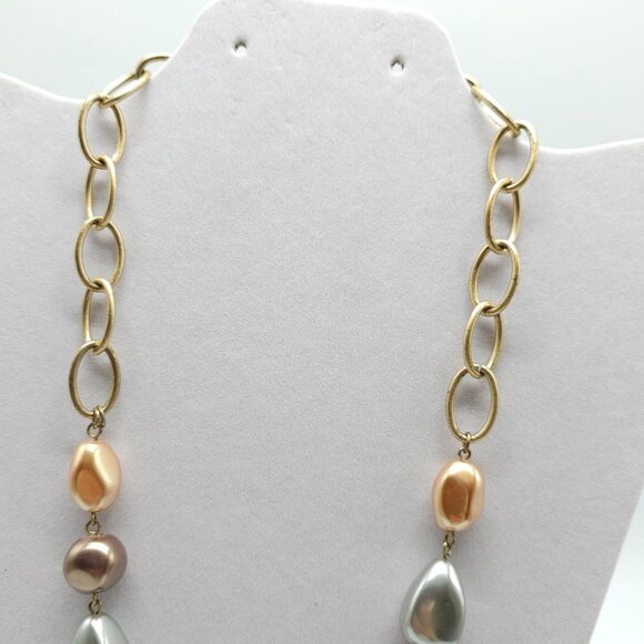 Dana Buchman Gold Tone Chain Necklace With Multicolor Faux Pearl Accents - Picture 4 of 5